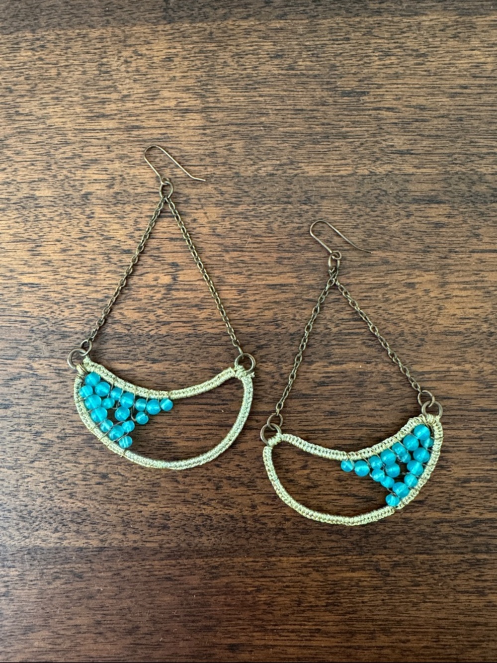 Turquoise Beaded Crescent Drop Earrings - Unknown Brand